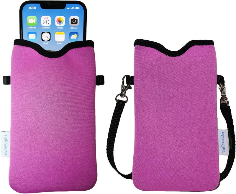 Tainada Men Women Neoprene Phone Sleeve Pouch Case Bag with Crossbody Strap/Neck Lanyard for iPhone 17/16/15/14 Pro Max, Air,16/15/14 Plus, Samsung S25, S24, A 56, A55, Google Pixel 10, 9a (Pink) - Image 1